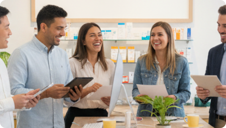 Medico felice in possesso di un appunti con i pazienti